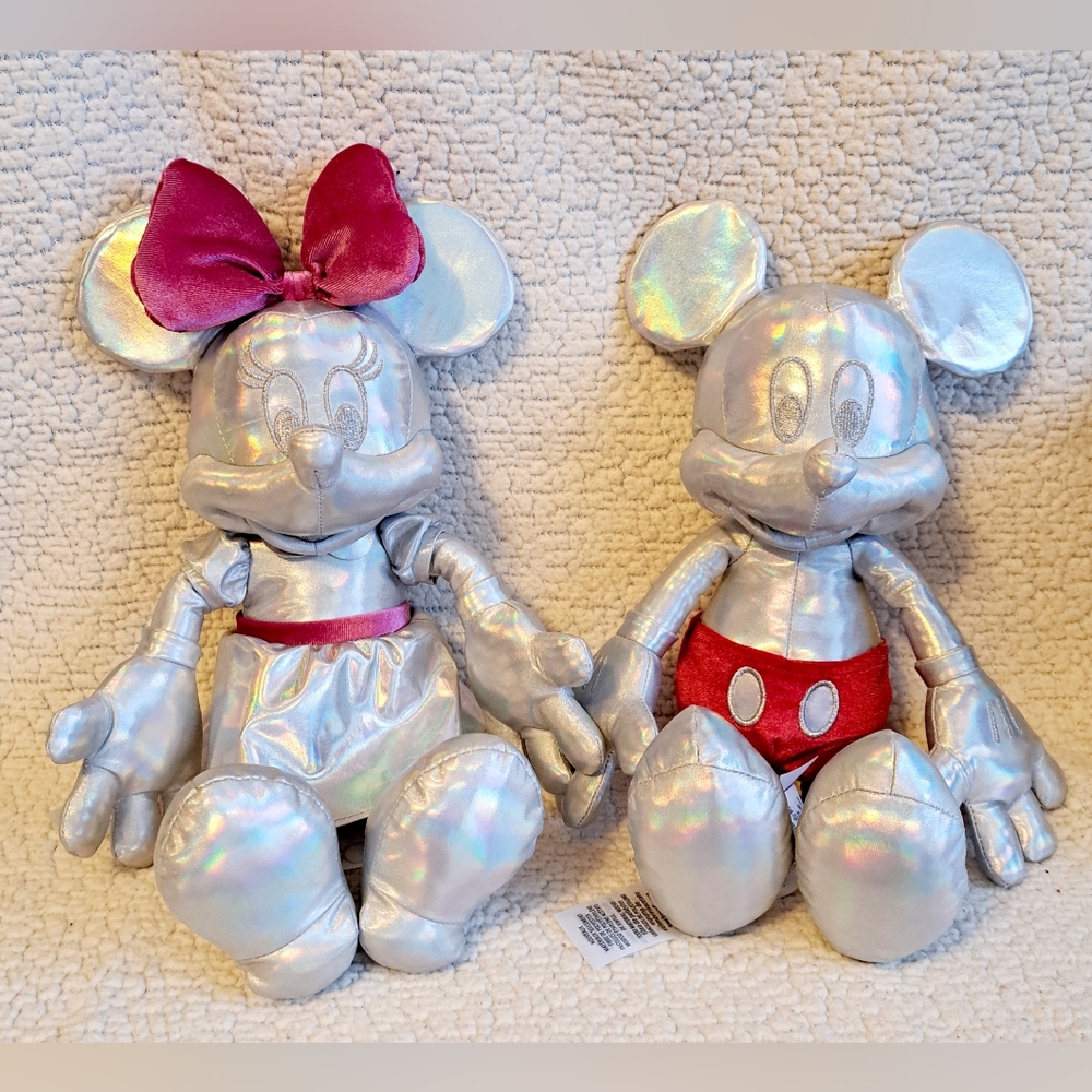 Silver Platinum Chrome Disney Mickey and Minnie 100 Year Celebration Couple